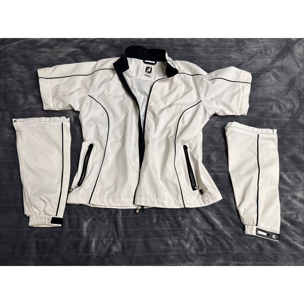 Footjoy Windbreaker Jacket Women's Large White Full Zip Convertible Sleeve